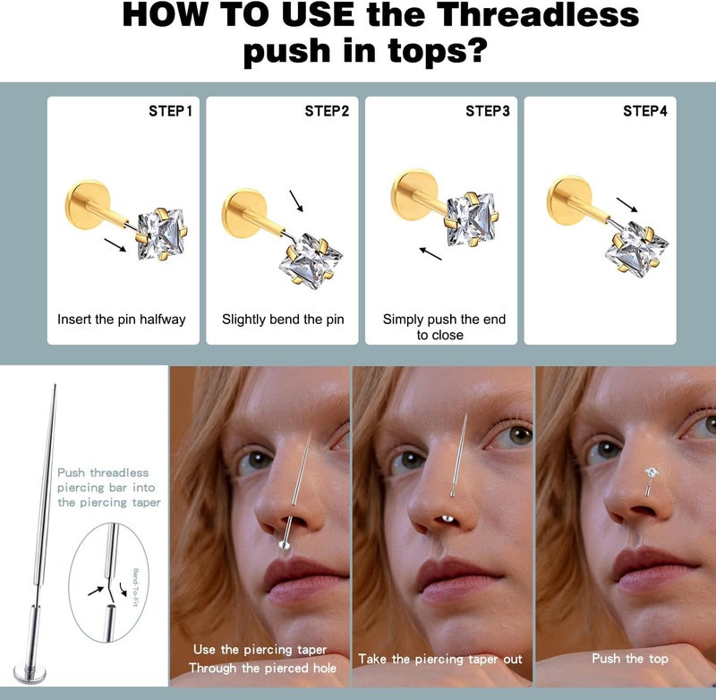 COTATI Store 20G Flat Back Earrings Stud Threadless Tragus Cartilage Lip Medusa Piercing Jewelry Hypoallergenic - Image 5